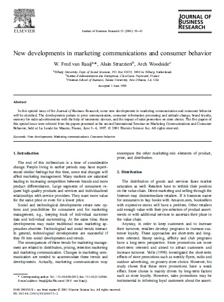 پیشرفت های جدید در ارتباطات بازاریابی و رفتار مصرف کننده مقاله رشته مدیریت درس رفتار مصرف کننده